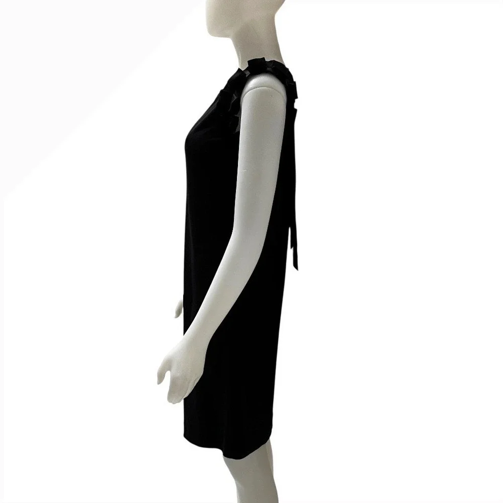 Tory Burch Black Ruffle Shoulder Bow Back Shift Dress Old Money Chic LBD‎ Sz S/P